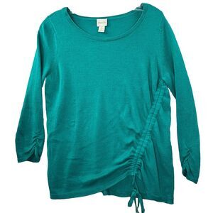 Chicos 0 /‎ Small Ramie Blend Lightweight Knit Women’s Long Sleeve Top Green